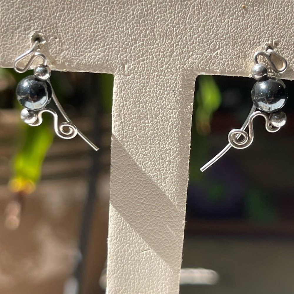 Hematite and sterling silver French hook earrings